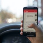 Person Sitting Inside Car With Black Android Smartphone Turned on