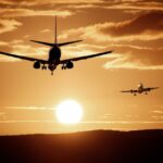 plane, flight, sunset