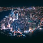 aerial view of city buildings during nighttime
