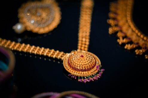 gold and purple beaded necklace