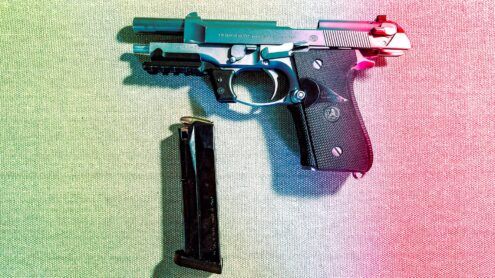 black and silver semi automatic pistol