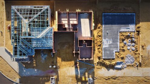an aerial view of a building under construction