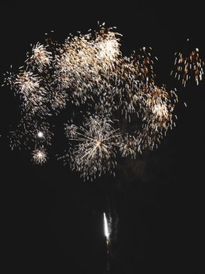 a bunch of fireworks are lit up in the night sky