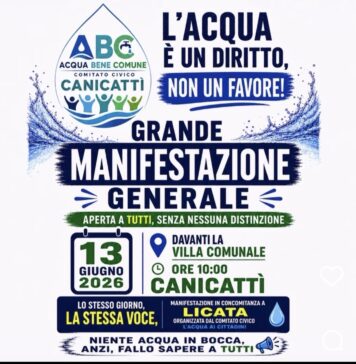 Canicattì si mobilita per l’acqua: grande manifestazione il 13 giugno davanti alla Villa Comunale